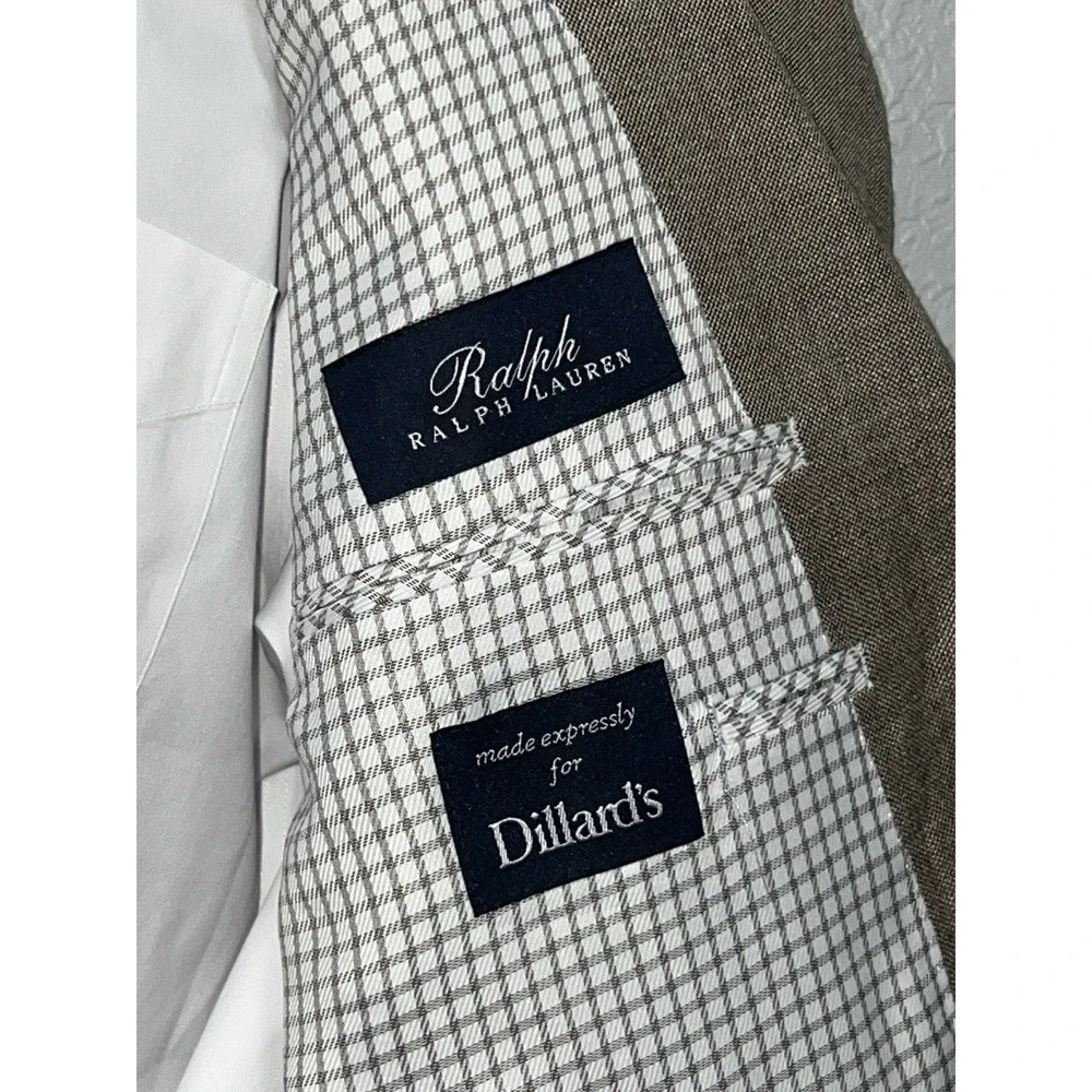 Ralph Lauren Men's 40L Sport Coat Blazer Two Button Brown Silk Linen Check Prep